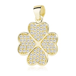 Pandantiv argint placat cu aur galben trifoi cu 4 foi cu pietre DiAmanti Z1448CG_W-DIA (Argint 925‰ 1,7 g.) 